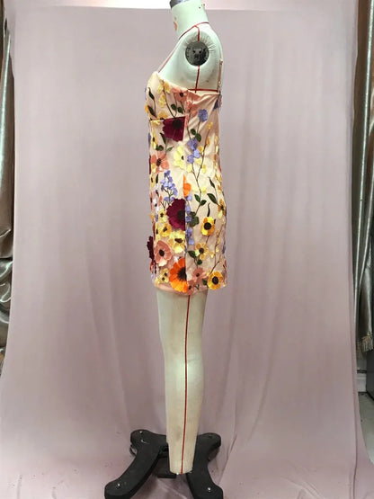 3D Flower Embroidery Tank Dress