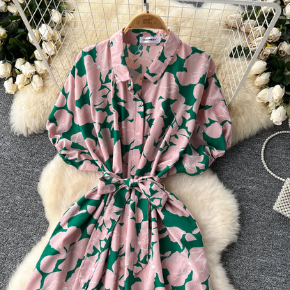 Vintage Satin Floral Pink Red