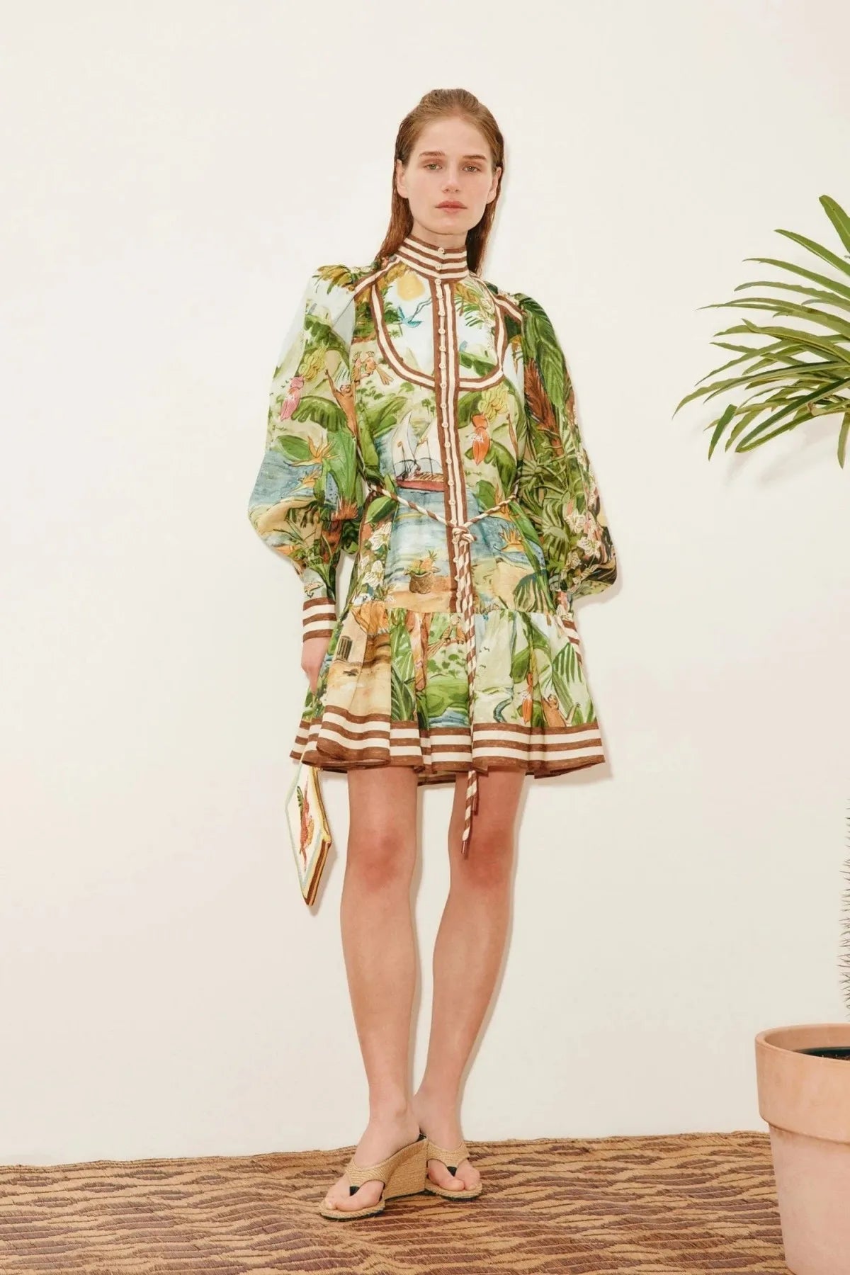 Summer New Women's Fashion Casual Printed Half High Collar Long Sleeve Lace Dress Versatile Street Commuting Fresh Women's Dress