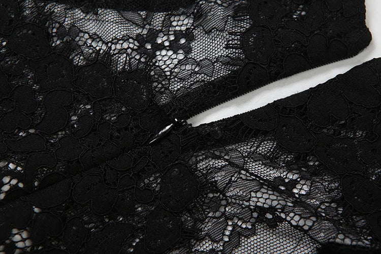 White long with Black Lace clio dress - Shellss