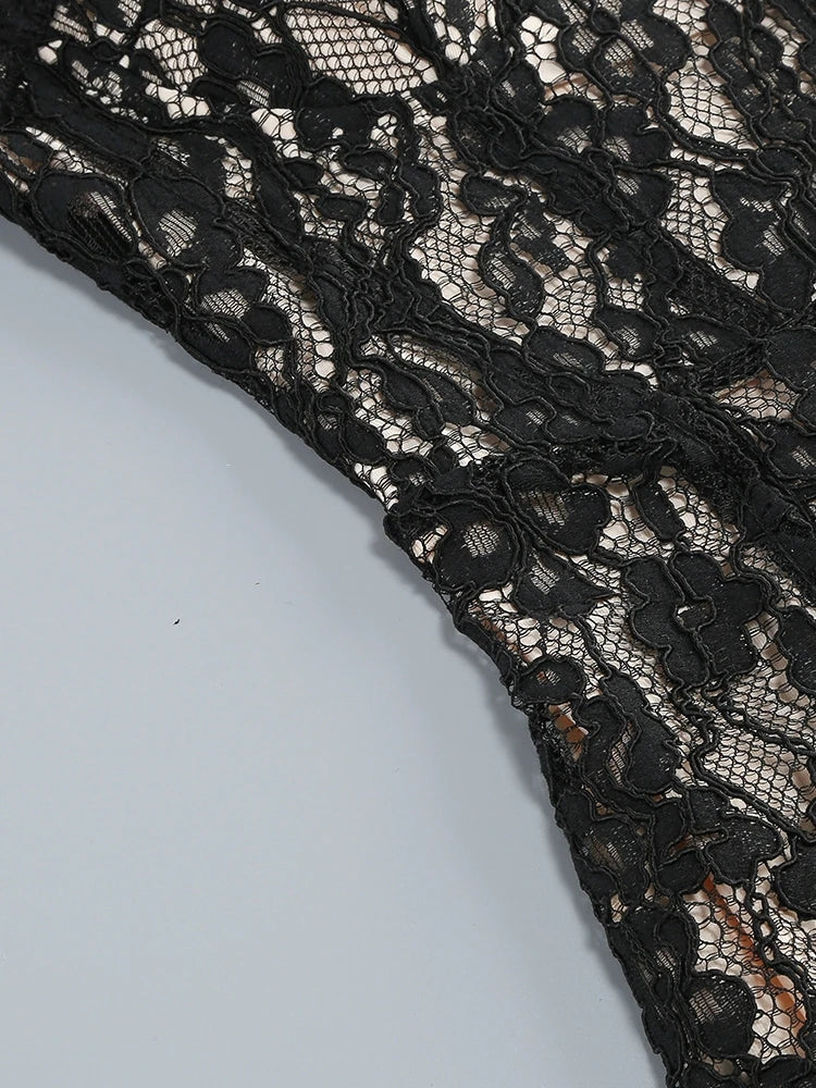 Sexy Spaghetti Strap V Neck Lace Long Dress Women Black Floral Lace Sleeveless Bodycon Dresses Elegant Evening Celebrity Party - Shellss
