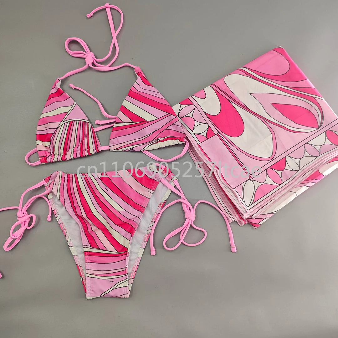 Luxury Design Pink Scarf Swimsuits