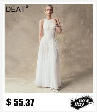 DEAT Fashion Slim Fit Sequins Neck Bow Tie Mini Dress Women's Patchwork Chic Backless Halter Dresses Summer New 7A5515