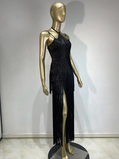 Celebrity Sexy Tassel Green Dress