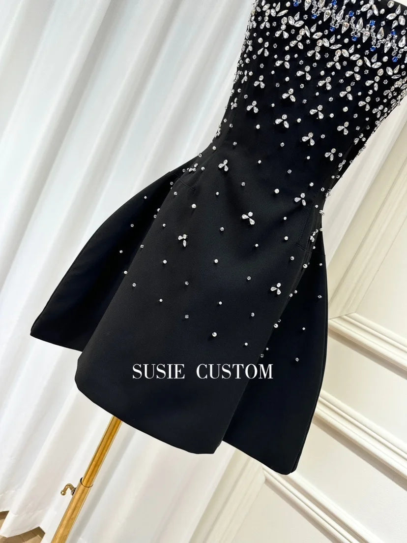Fishbone Design Diamond Decorated A-Line Gown Heavy Embellishment Strapless Ball Gown Skirt Flounce Summer Dress