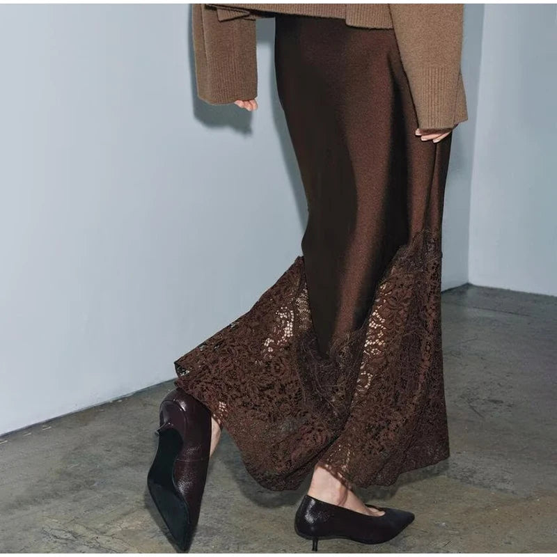 Brown Lace Long Skirts