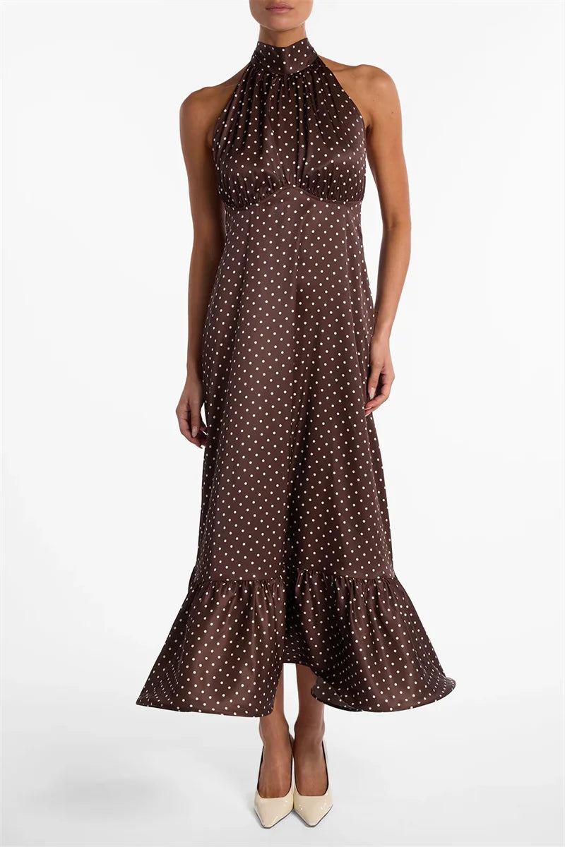 Polka Dot Ruched Ruffle Sexy Midi Dress