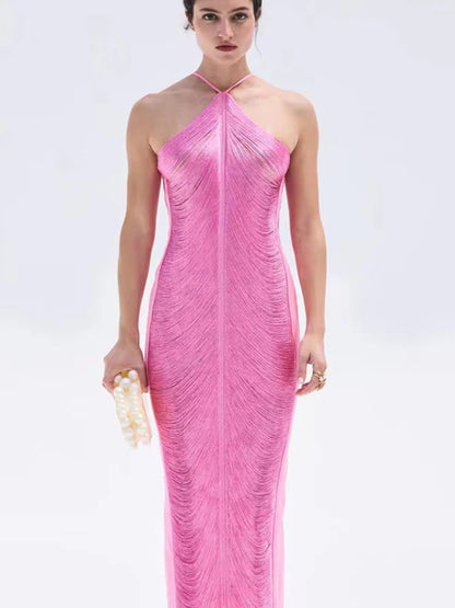 Halter Backless Solid Vintage Bodycon Long Dress
