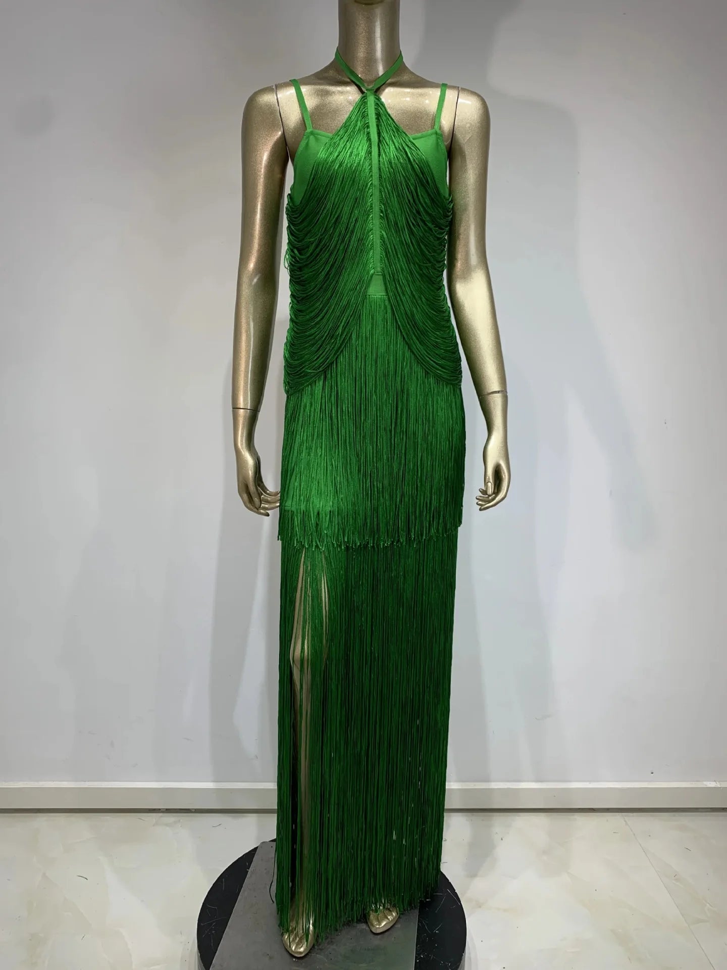Celebrity Sexy Tassel Green Dress
