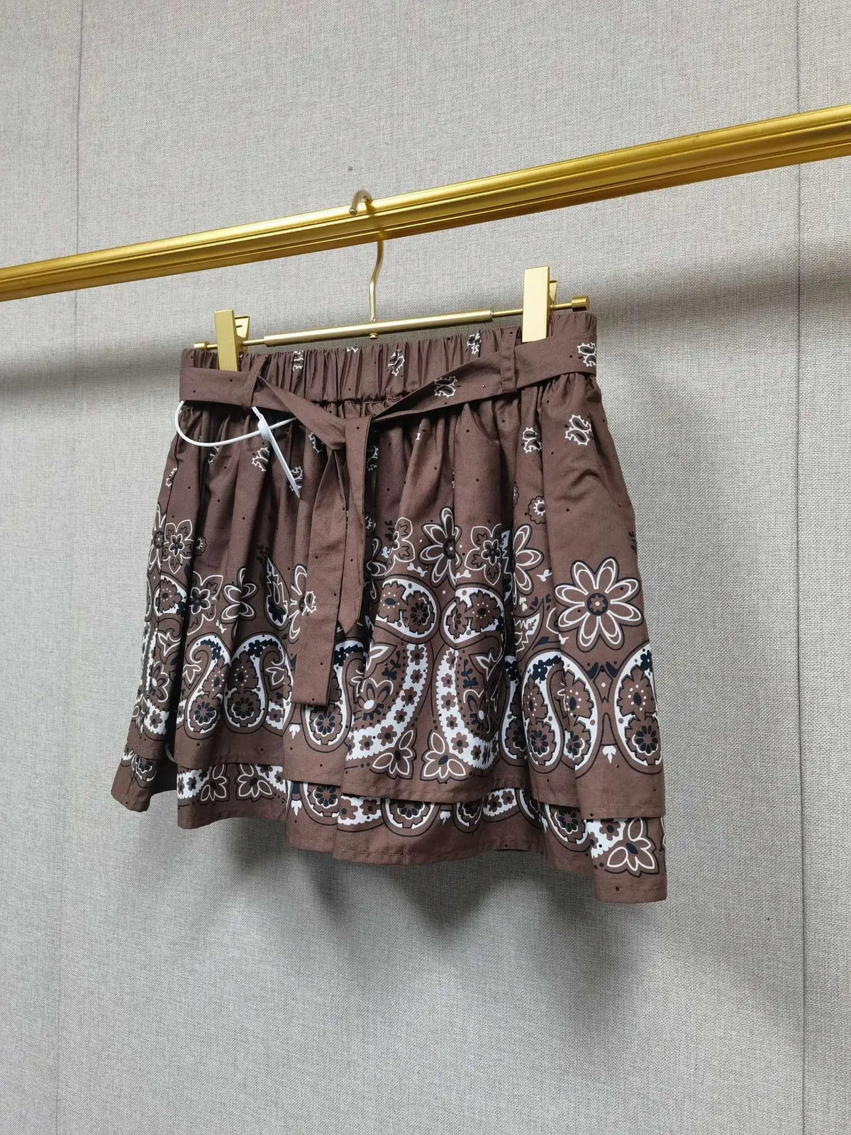 100% Cotton Women Single Breasted Vintage Print Shirt Tops + Lace-Up Shorts Summer - Shellss