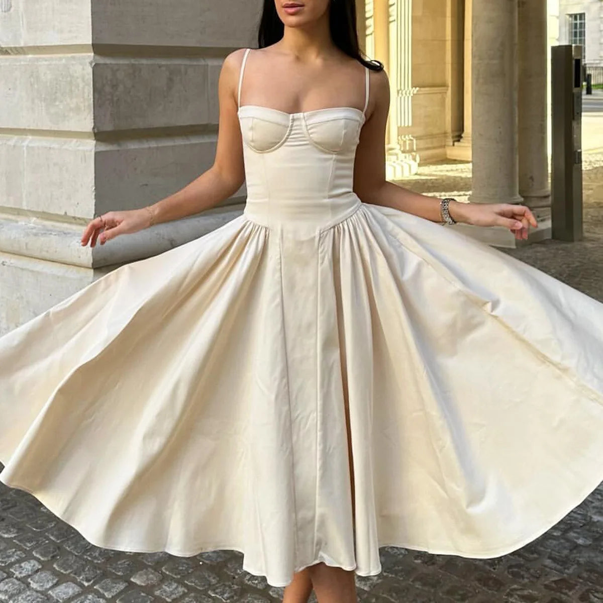 Suninheart Spaghetti Strap Summer Party Dresses 2025 New Arrivals Fit and Flare Elegant Midi Dress Red Night Date Dress - Shellss