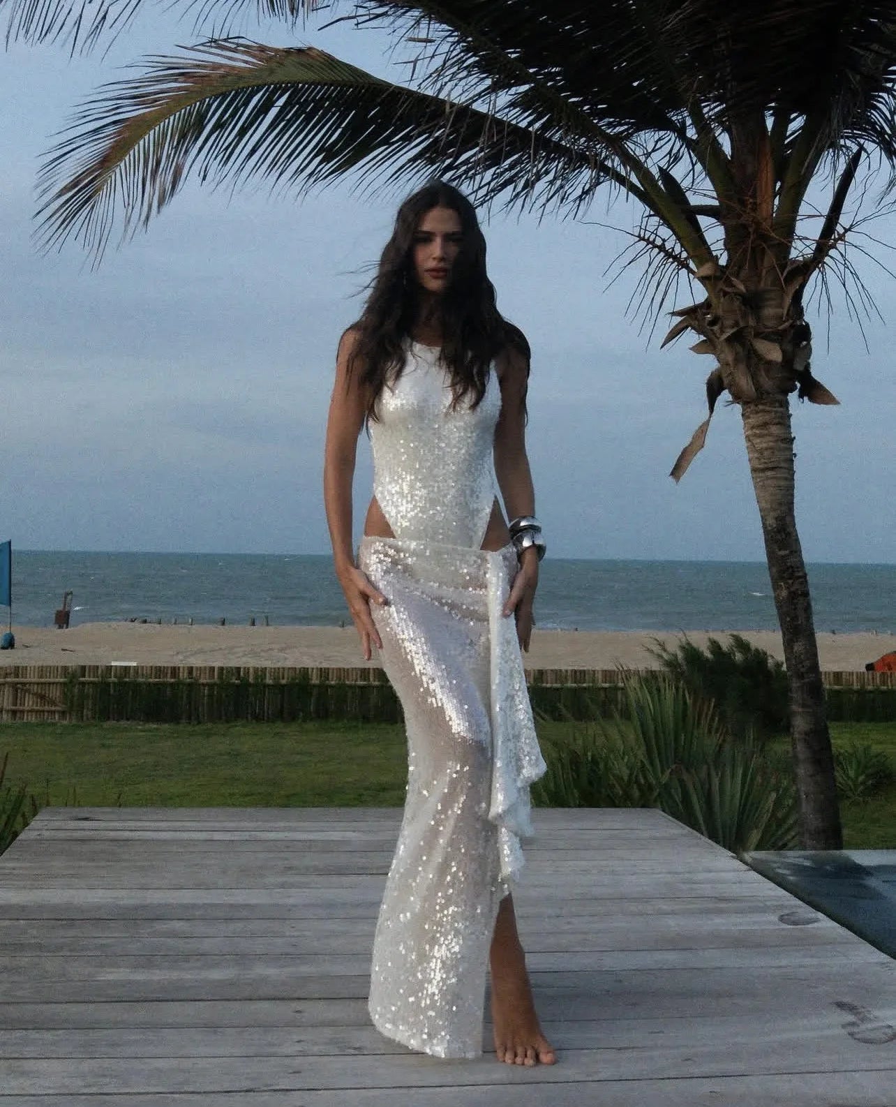 Elegant Sequined Skirts Two Piece Sets