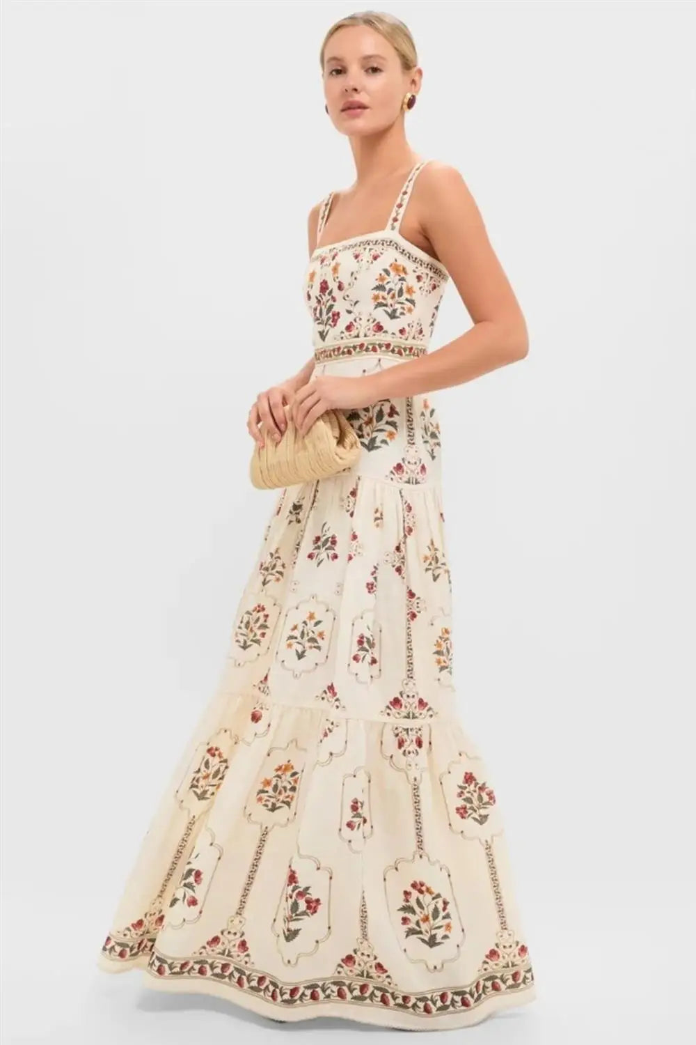 Casual Sleeveless Floral Patchwork Maxi Dress Women's Printed Dress Large Skirt European Style mid Waist Other 100% Fabric