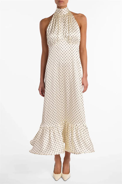 Polka Dot Ruched Ruffle Sexy Midi Dress