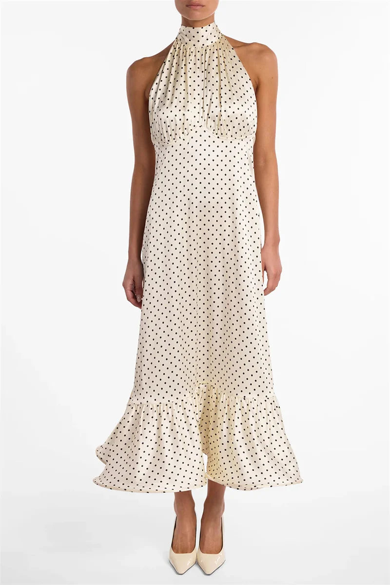 Polka Dot Ruched Ruffle Sexy Midi Dress