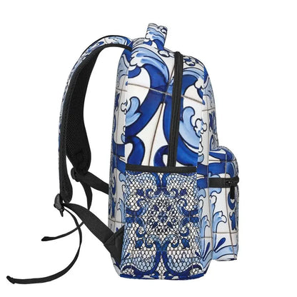 Antique Classic Lisbon Blue Azulejo Tile Floral Backpacks Boys Girls Bookbag Children School Bags Laptop Rucksack Shoulder Bag