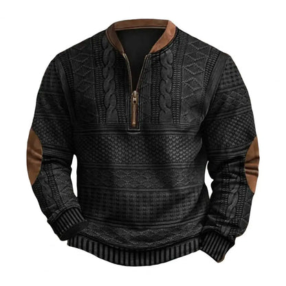 Long Sleeve Men Top Men's Rhombus Texture Patchwork