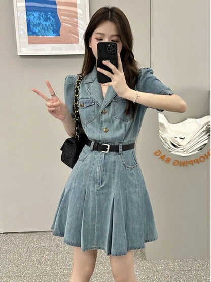 Denim Dress Bandage for Women Blazer Buttons