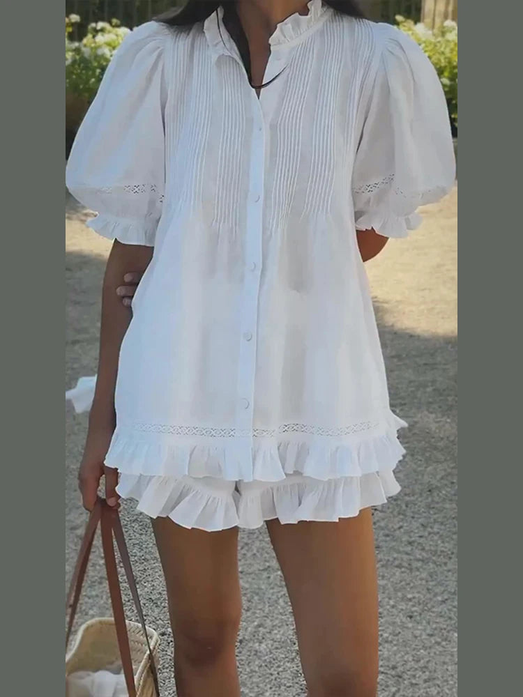 White puff sleeve set