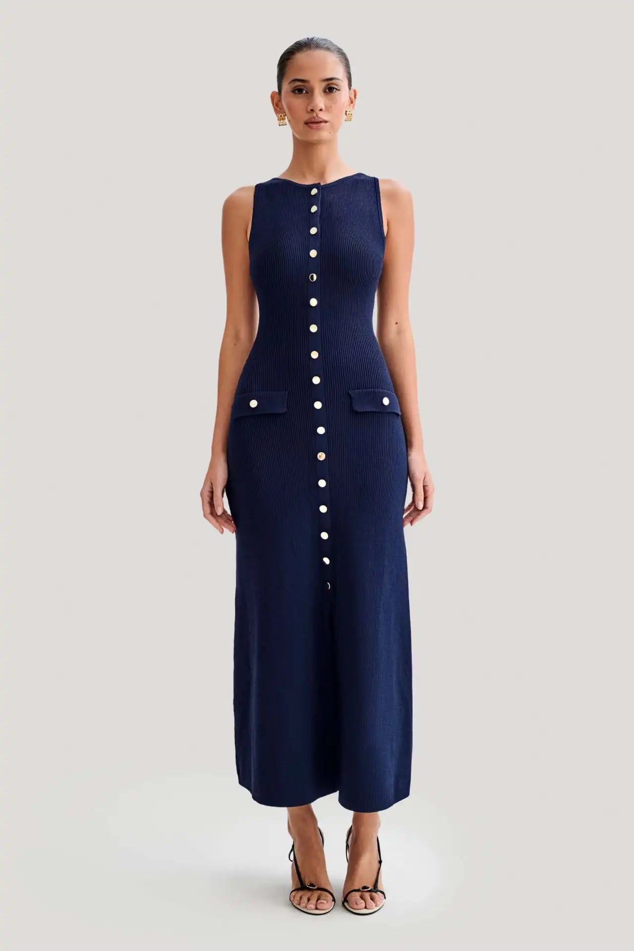 Long Buttoned Knit Dress