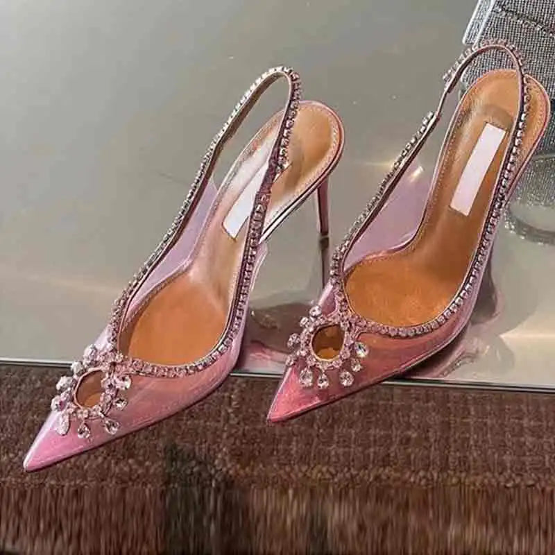 Pink Clear designer rhinestone heels
