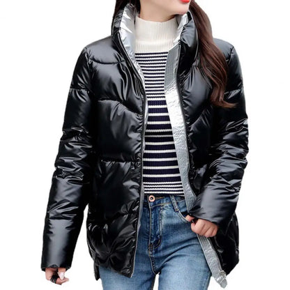 Jacket Bright Surface Winter Women Stand Collar Puffer