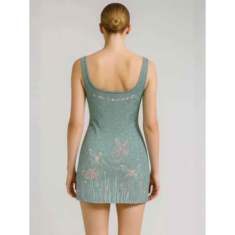 Women Pearl Embroidery Printing Printed Butterfly Sun Small Slit Short Dress Elegant Fashionable Sexy Suitable For Parties Dress