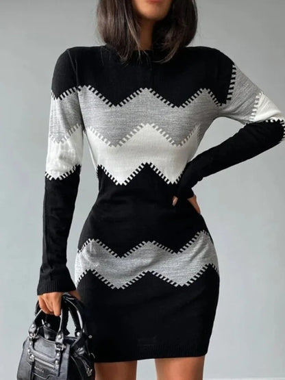 Fashion Print Knitted Mini Dress Women