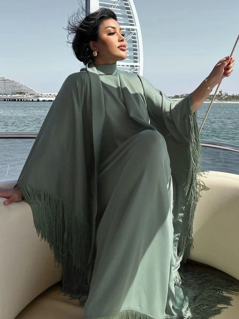 RAmadan Silk Tassel Dress Morocco Kaftan Jalabiya