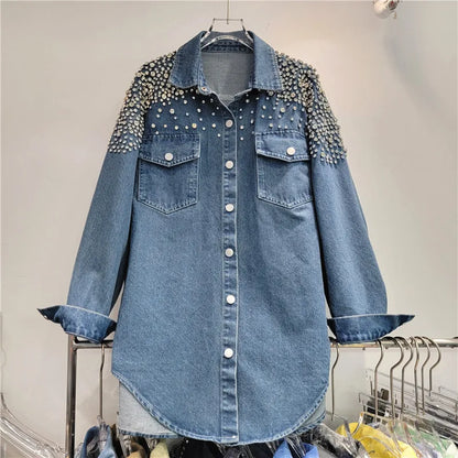 Denim Blouse Full Diamonds