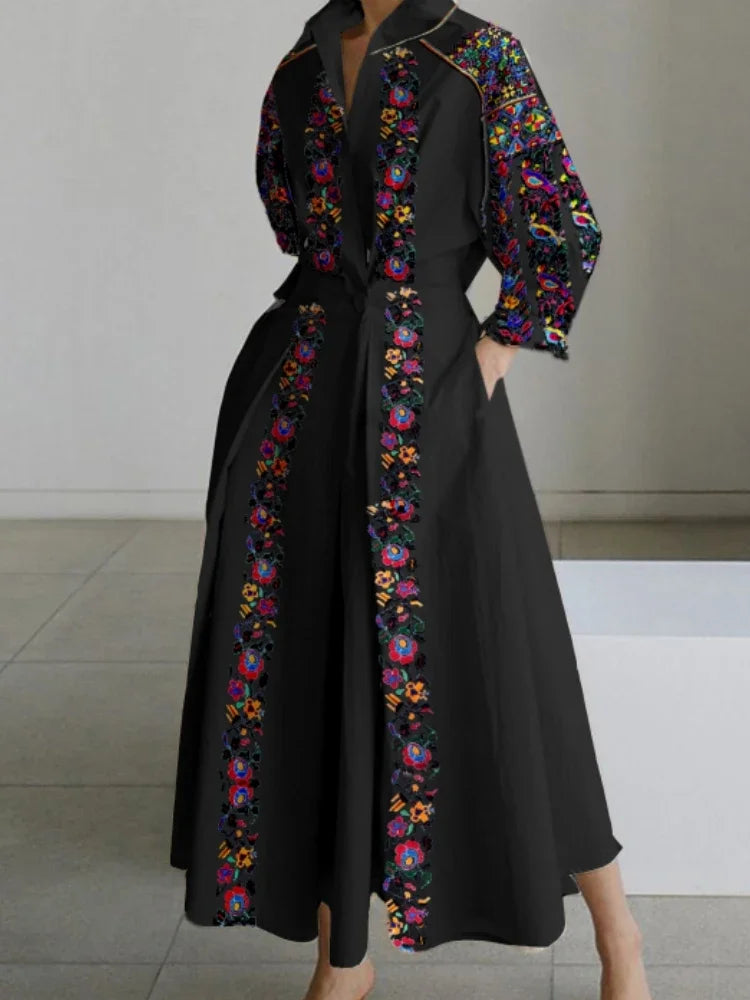 Floral Printed Vintage Shirt Dress