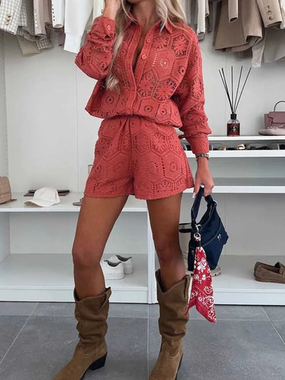 Lace net Shirt and Shorts Set