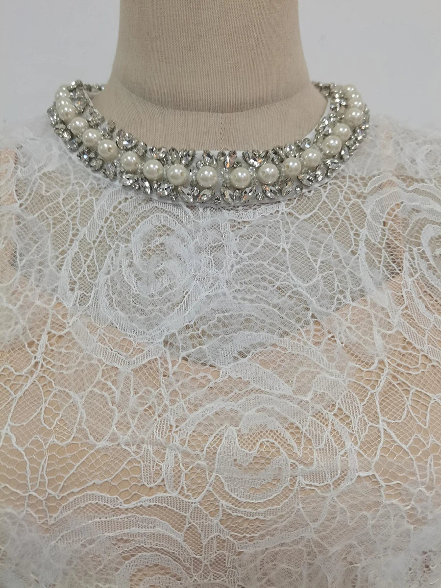 Self portrait clio vibes white lace midi