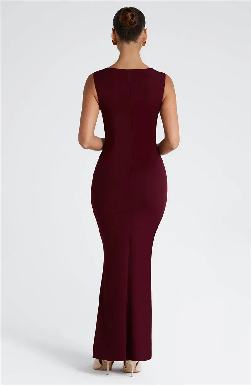 Square Collar Sleeveless Sexy Maxi Dress For Woman Fashion Spring Summer New High Waist Bodycon Club Party Long Dress - Shellss