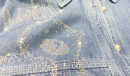 Women Hot Drilling Animals Sequined Denim Shirt Autumn Rhinestones Jeans Jacket Crystal Cowboy Cardigan Single Breasted Tops