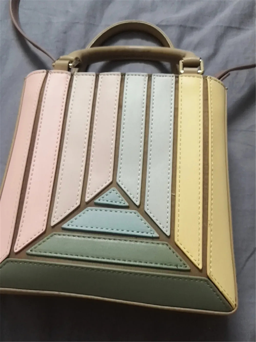 Luxury leather bag colorful Tote