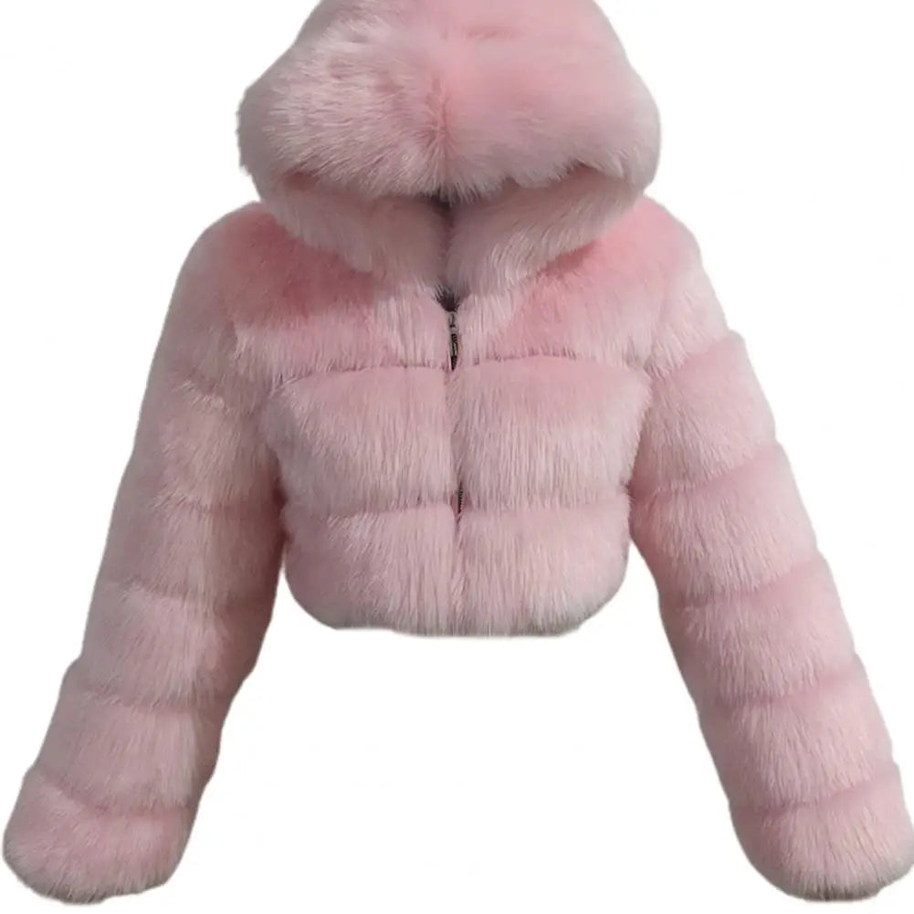 Fur Hooded Zipper Cropped