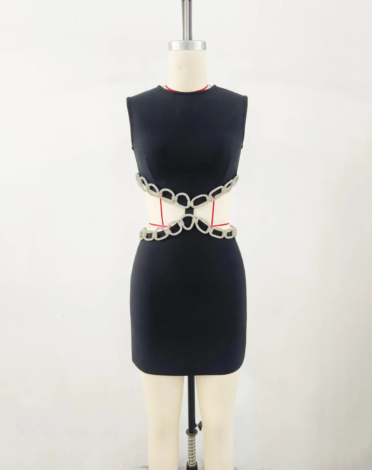 Sexy Hollow Out Diamonds Mini Dress Sleeveless Backless Solid Short Bandage Dresses Luxury Cocktail Evening Club Party Outfit