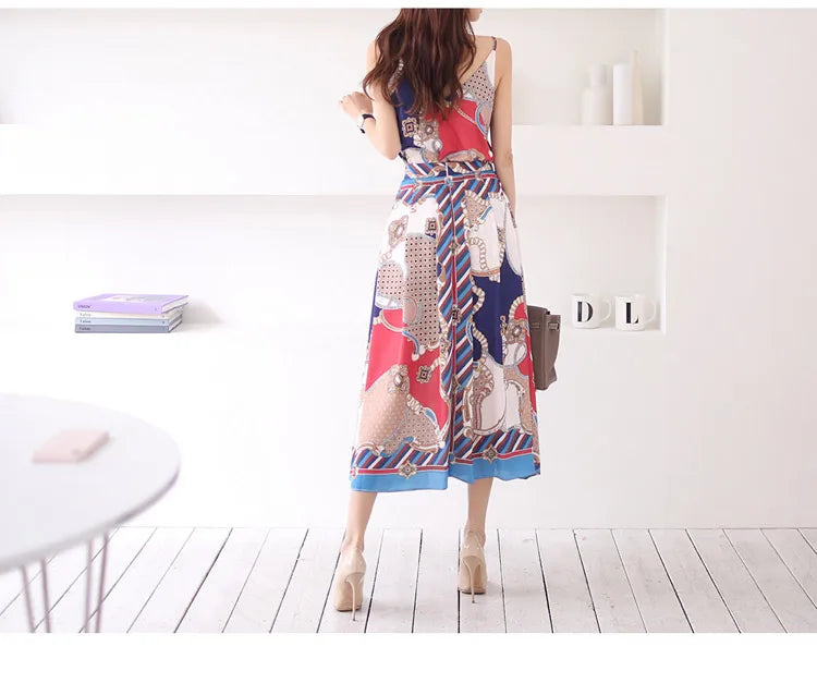 H Han Queen Hot Sale Summer Women Print Work 2 Pieces Set Camisole Top Blouses + Vintage A-Line Skirt Korean Simple Skirt Suit