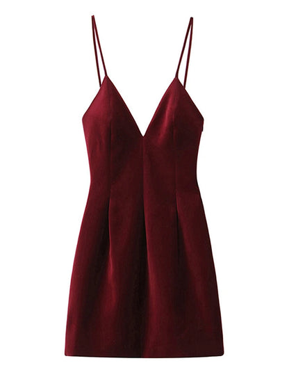 Retro Red Velvet Sling Dress For Women Elegant Vintage Dress Old Money