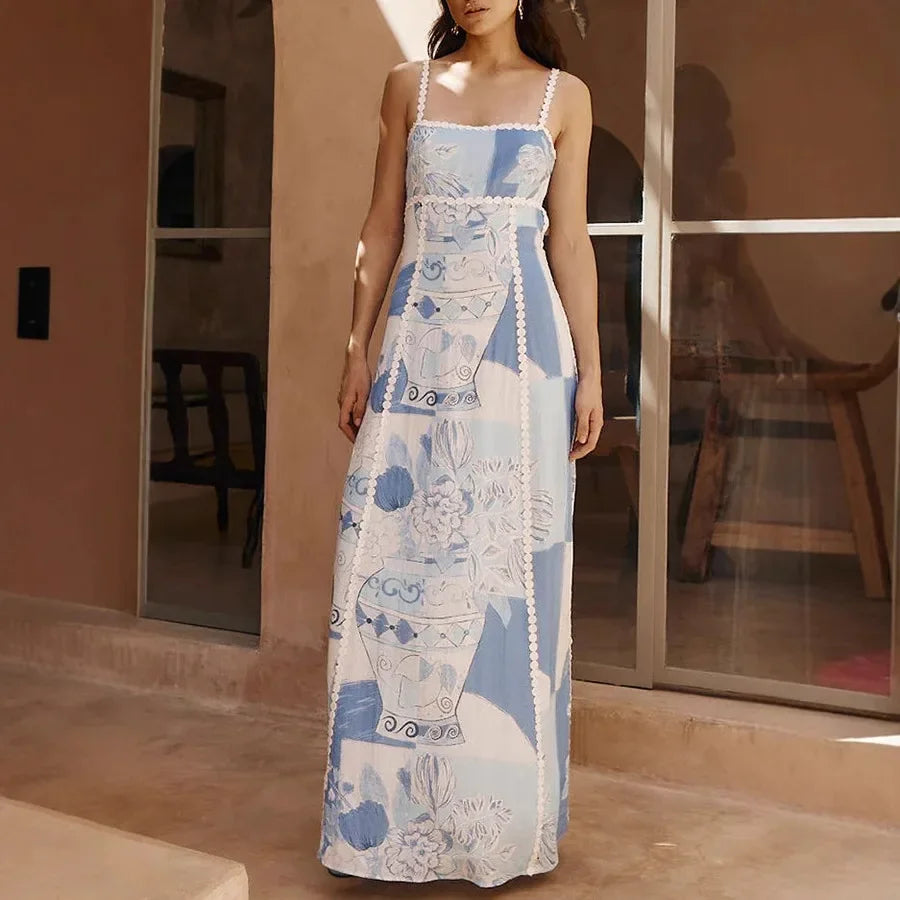 Butterfly back Knot Greece Dress Blue