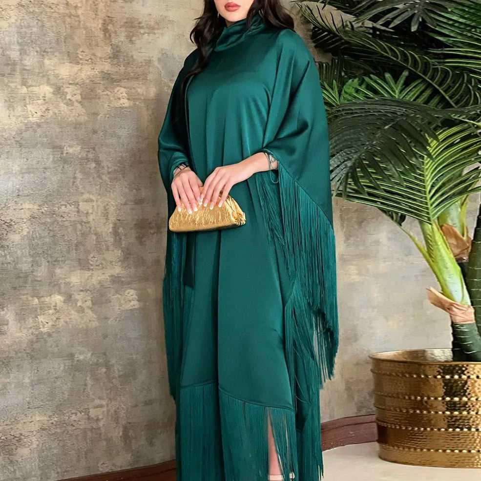 RAmadan Silk Tassel Dress Morocco Kaftan Jalabiya