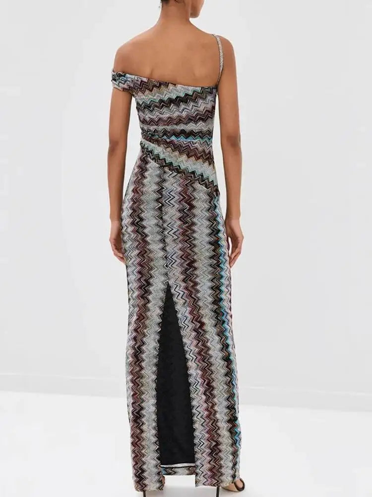 Asymmetric Missoni Striped Pleated Dress - Shellss
