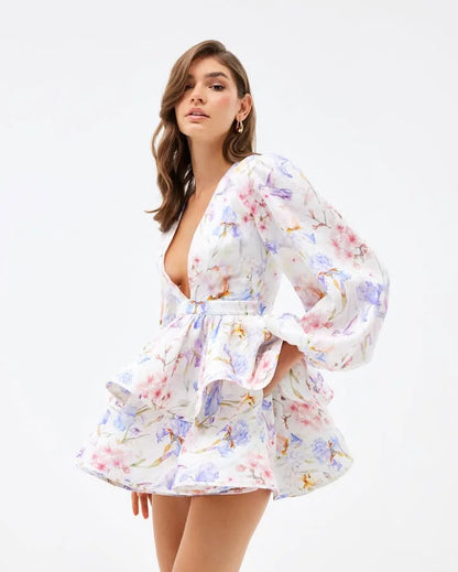 Vintage Floral Ruffle Mini Dress
