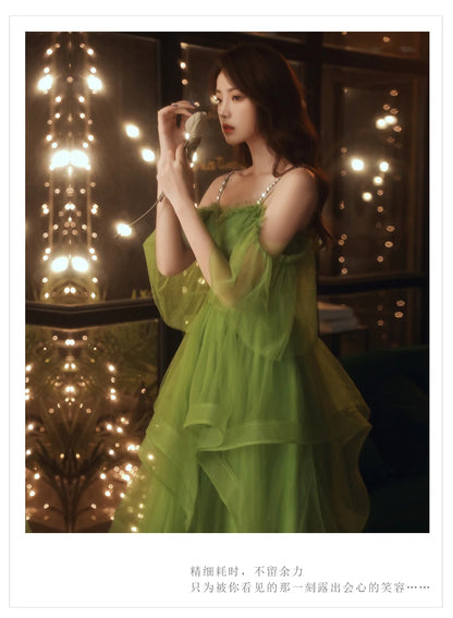 Grass green princess bridesmaid Dress