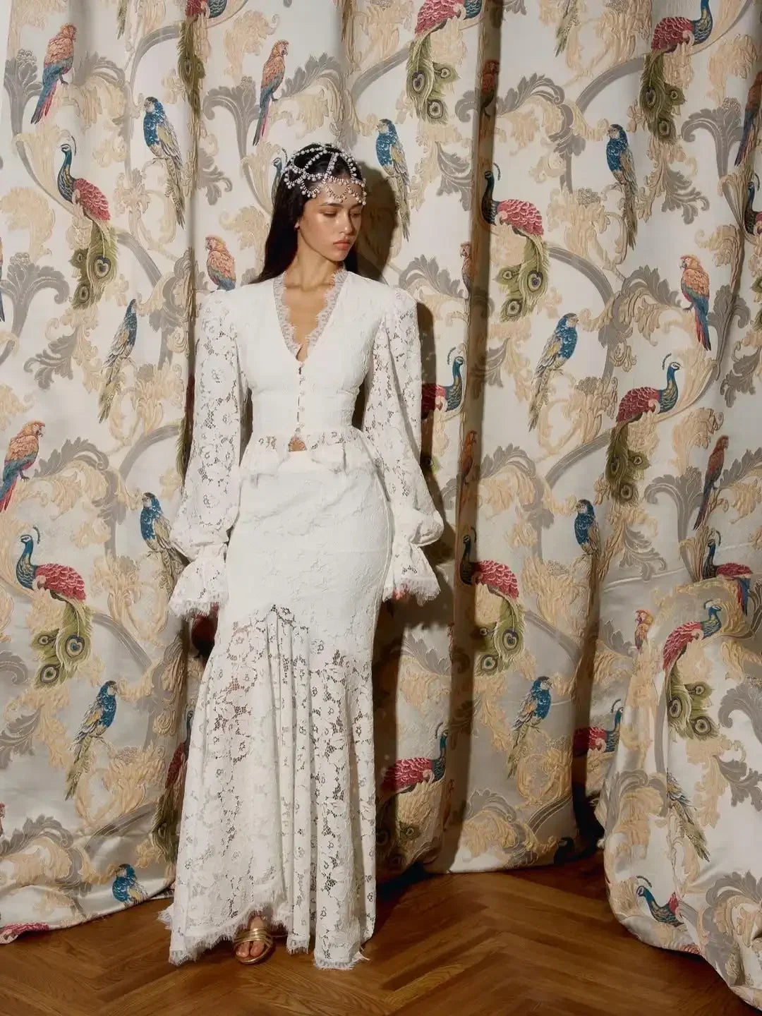White Lace Patchwork Long Skirt Set