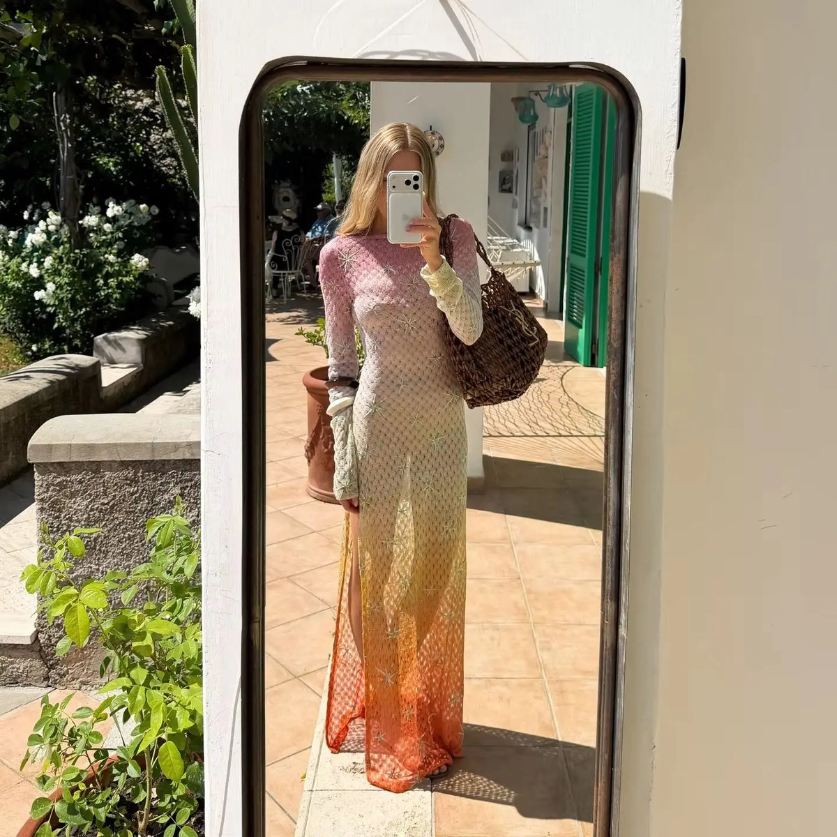 One Shoulder Dress Cutout Mesh Cover Up Colorful Print Swimsuit Coverup Bodycon Maxi Dress Beachwear Resortwear Outfits - Shellss