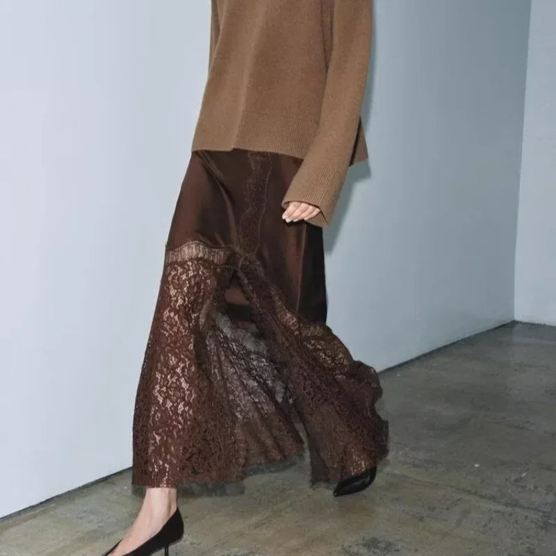 Brown Lace Long Skirts