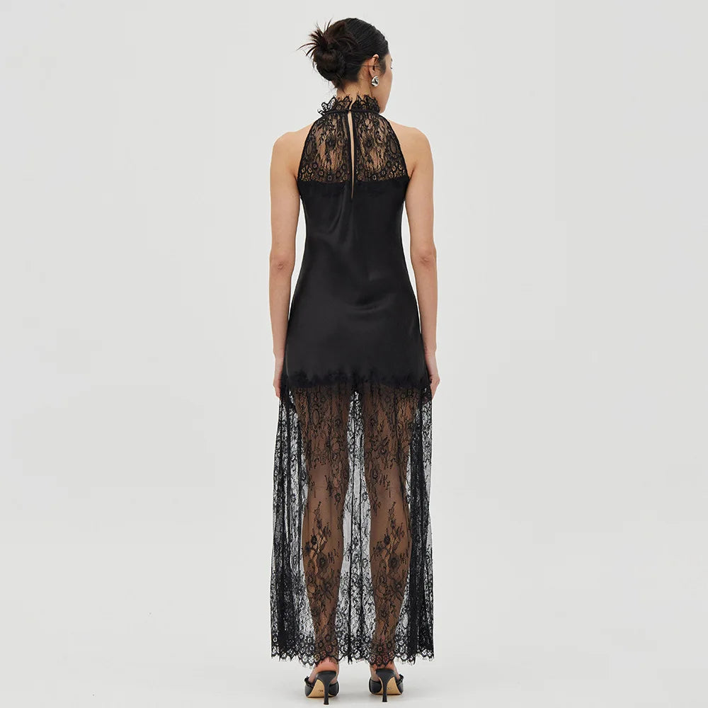 Satin lace long dress
