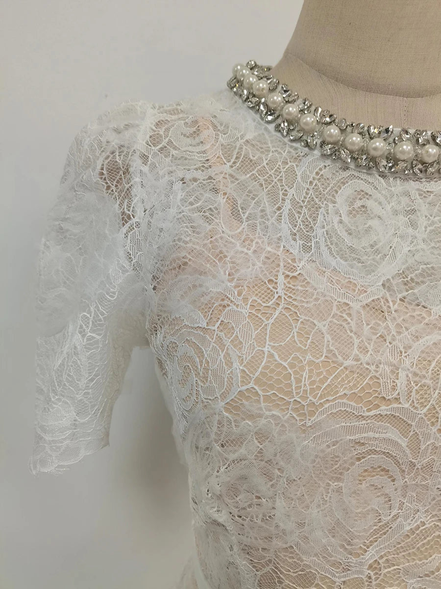 Self portrait clio vibes white lace midi